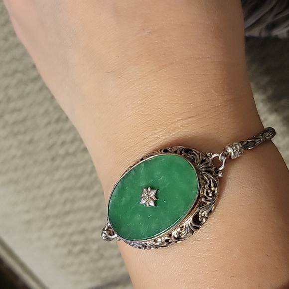 Vintage Jade bracelet 925 - Picture 1 of 10